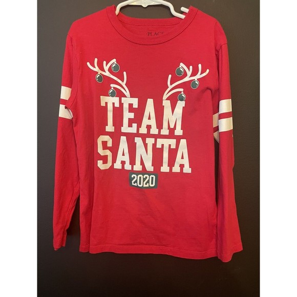 The Children's Place Christmas Team Santa 2020 T-Shirt Long Sleeve Red Sz. 7/8 - Picture 1 of 3